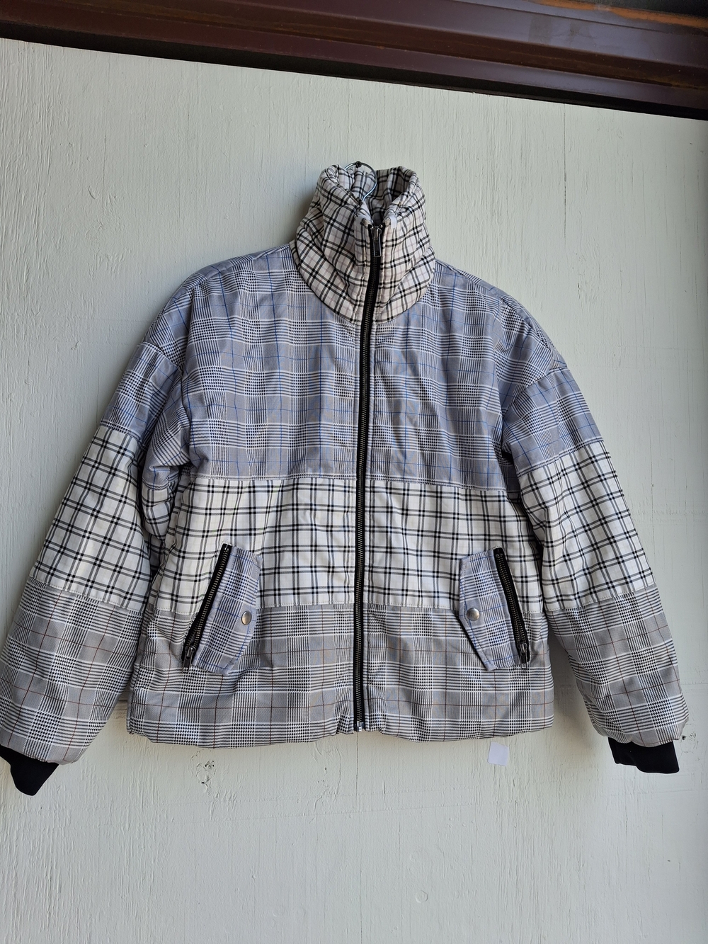 Plaid Puffer Jacket in Mixed Neutrals - Women's Size Xs